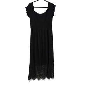 City Chic Black Viscoses Short Sleeve High Waist Lace Trim Maxi Witchy Dress 16